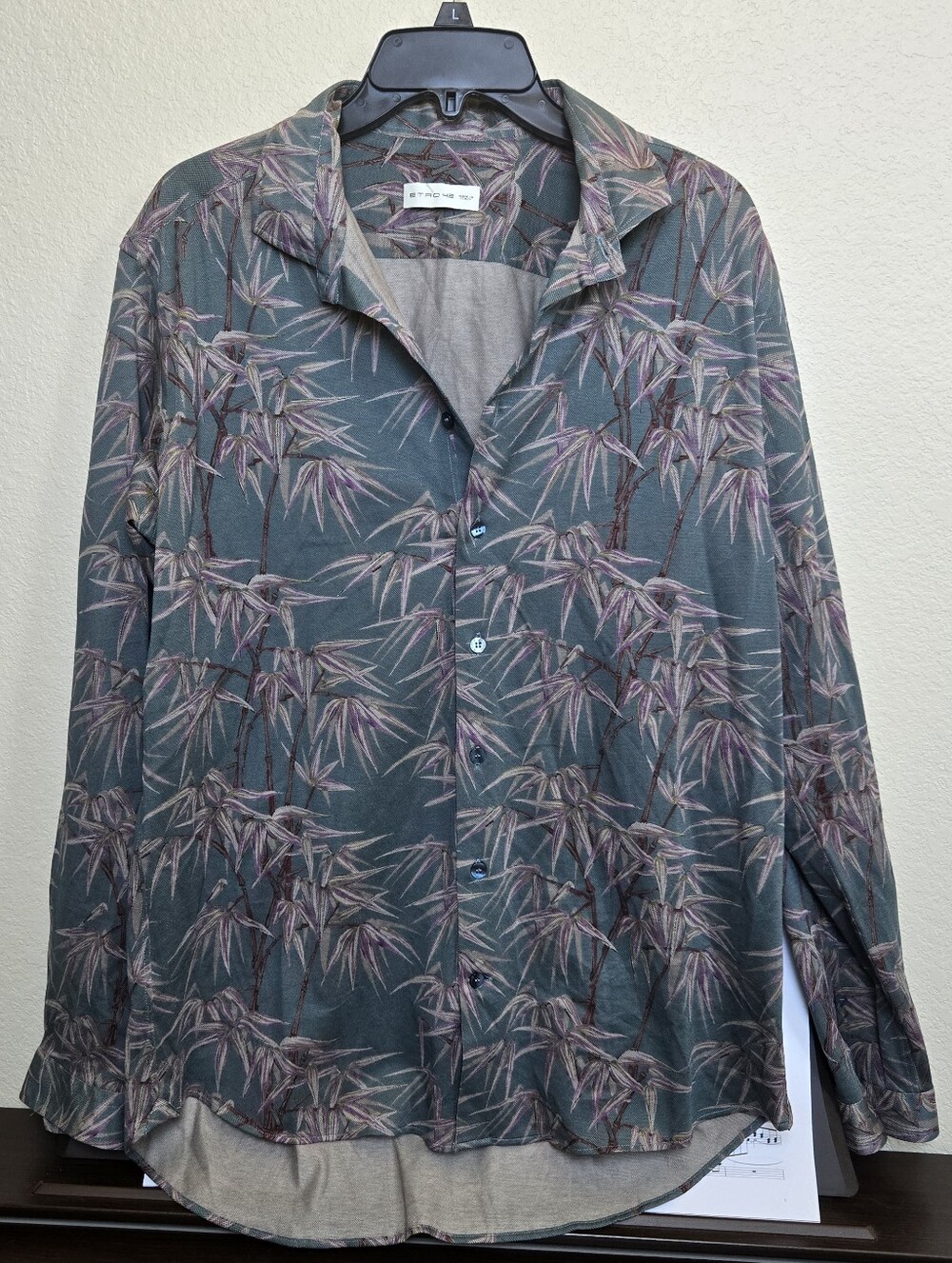 ETRO Milano Men's Size 42 Bamboo Foliage Print Long Sleeve Button Down Shirt